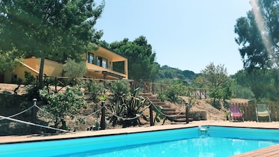 Apartment in Villa mit Pool in Cefalù, Blick auf die Bucht, Blue Apartment