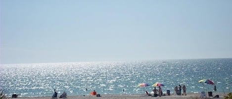 View from our patio of the beach and Gulf of Mexico.