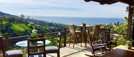 Gorgeous ocean view from our large dining deck with gas BBQ!