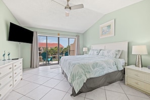 Master suite offers a new king mattress, bathroom and oceanview balcony

