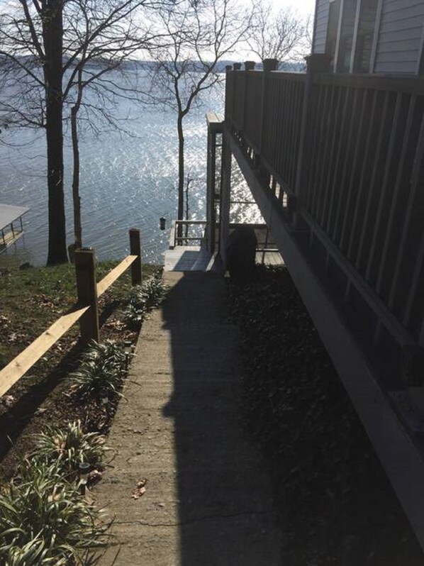 Lake view walking down walkway to the deepwater dock on Kentucky lake