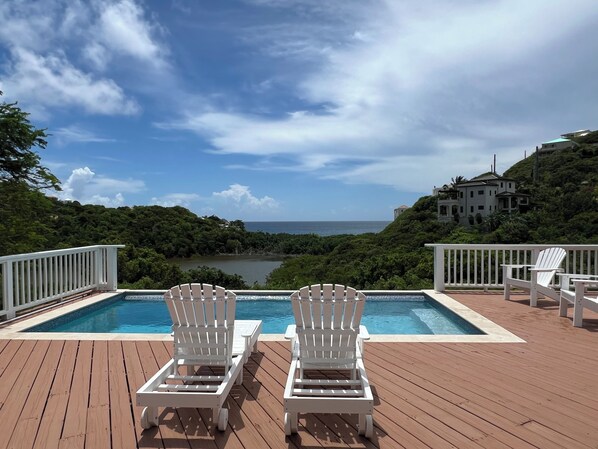 Deck, pool, salt pond, ocean