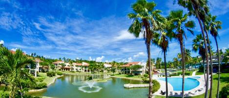 Lakeside Villas, a beachfront community with three pools and tennis courts.