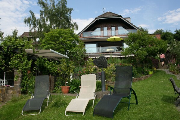 The lawn for sunbathing.