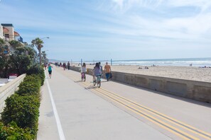 Yes, you are on the board walk and 15 feet from the sand.  Yahoo!!