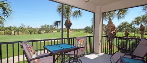 Sunrise & sunset lanai view features golf course and wetland preserve views.