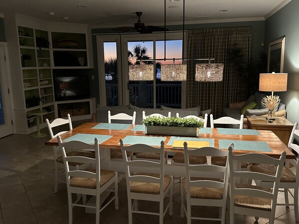 Dinning table with sunrise in background