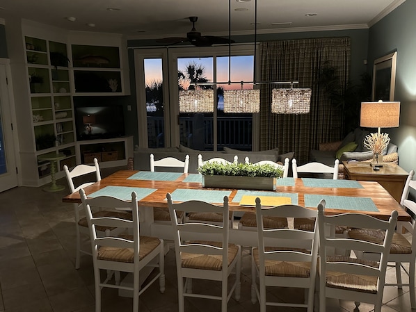 Dinning table with sunrise in background