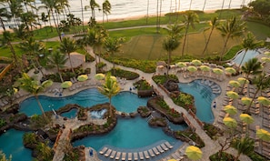 View from top floor looking down at pools and Ka'anapali beach