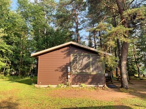 View of the cabin from the road. 