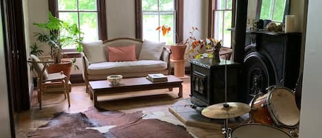 Sitting room with wood stove