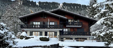 Chalet front in winter