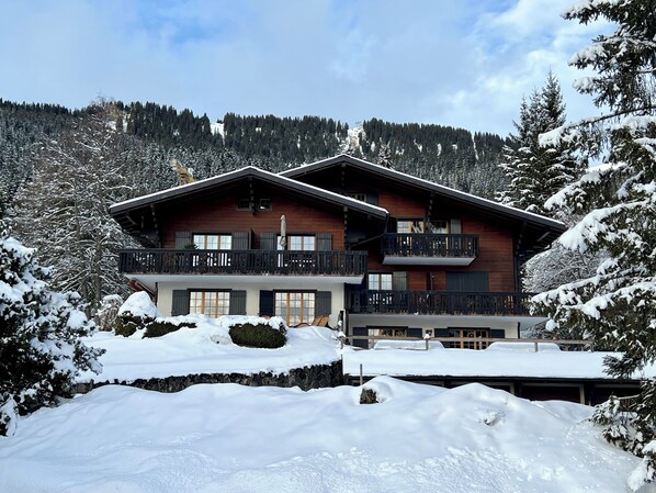 Chalet front in winter