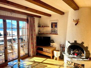 TV and fireplace
