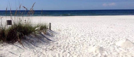 View of the Gulf of Mexico and white sandy beach from your beach side deck