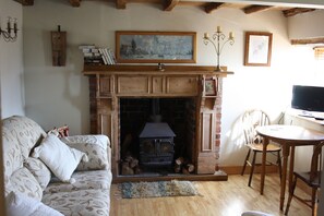 The lounge. Complete with real woodburner and logs