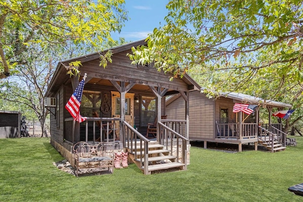The Cowboy Cabin at Double U Barr Ranch is a scenic waterfront getaway, with all the perks of having Bandera close by!