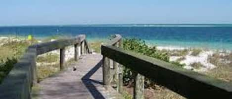 Bean Point access bridge end of our road,   8-10 minute walk at bayside beach