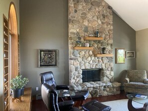 Living Room With Natural Stone Fireplace #1