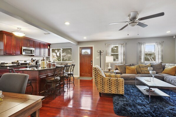 Kitchen opens to family room for convenience and large, open space. Front unit.