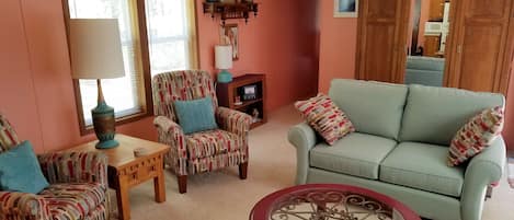 Living room - private quiet country location, 1 mile to beautiful Big Glen Lake!