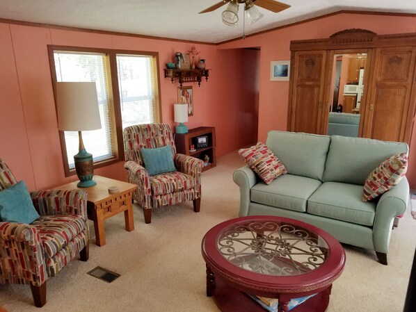 Living room - private quiet country location, 1 mile to beautiful Big Glen Lake!