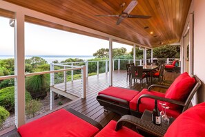 Relax in style on the generously furnished deck, perfect for sunset drinks and outdoor meals.