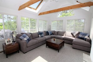 Wonderful sun room with comfortable sectional