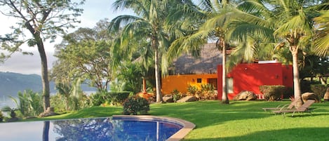 Villas Blancas pool looking towards VB2 with Chacala Bay in background.