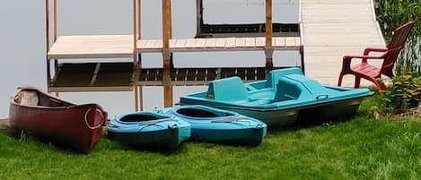 Kayaks, canoe and paddleboat