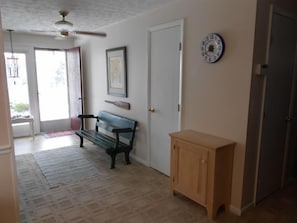 Entry Hall with vintage trolley bench