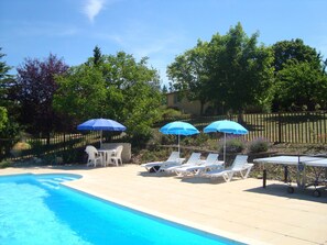 The pool, its terrace  with La Provençal above
