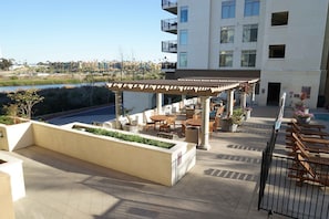 Barbecue, Fireplace and Eating Area.  Area with beautiful view of Marina