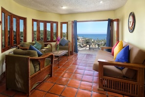 Living area with futon and views!