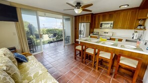 View of kitchen and dining counter area