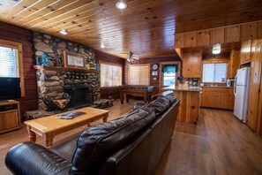 Living room with a view of the kitchen