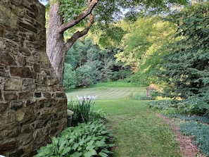 On the walkway from entrance on the way to the two acres of lawns and gardens