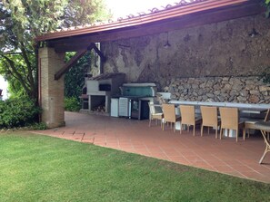 patio with wood oven for pizza