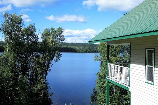 Outdoor breakfast nook with gorgeous lake views