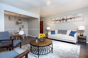 The main living area. The couch is a full sized fold down bed