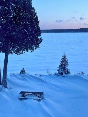 View of the lake from inside the rental apartment