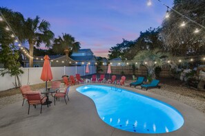 Around the pool rope lighting and newly replastered pool