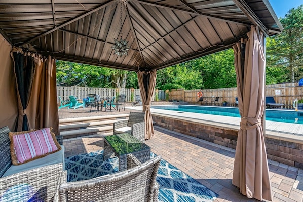 Gazebo area overlooking pool
