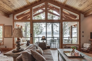 looking out the main cabin great room windows Stunning lake view