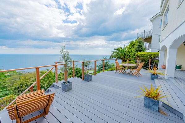 sunny decking with panoramic sea views.