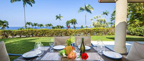 Enjoy water views and a home made meal on the spacious partially covered Lanai!