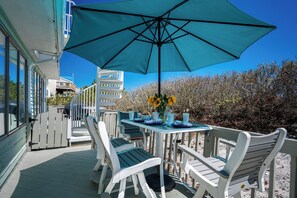 Outdoor seating outside your front door on the lower deck.