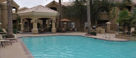 Heated pool, only steps from our condo!