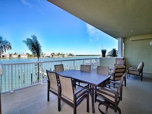 Oversized balcony for relaxing.