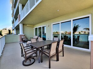 Watch for dolphins as you enjoy a meal at the table.